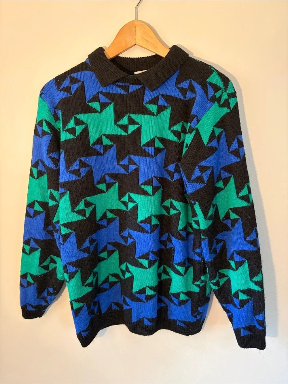 Alfred Dunner Geometric Crewneck Sweater Blue & Green Medium